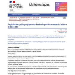 Exploitation pédagogique des tests de positionnement sixième et seconde - Mathématiques