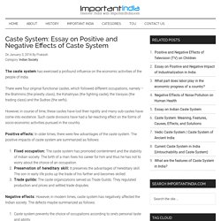 Caste System: Essay on Positive and Negative Effects of Caste System - Important India
