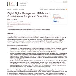 Digital Rights Management: Pitfalls and Possibilities for People with Disabilities