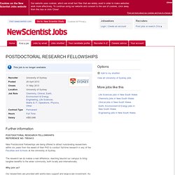 POSTDOCTORAL RESEARCH FELLOWSHIPS with University of Sydney