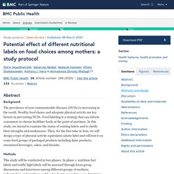 BMC PUBLIC HEALTH 06/03/20 Potential effect of different nutritional labels on food choices among mothers: a study protocol