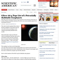 Gliese 581 g Tops List of 5 Potentially Habitable Exoplanets