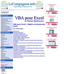 VBA pour Excel - Objets et événements Excel