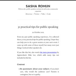31 practical tips for public speaking — Sasha Romijn