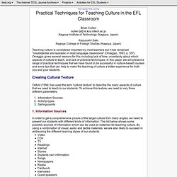Cullen - Practical Techniques for Teaching Culture in the EFL Classroom
