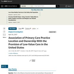 Association of Primary Care Practice Location and Ownership With the Provision of Low-Value Care in the United States