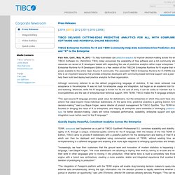 TIBCO Delivers Cutting-Edge Predictive Analytics for All, with Complimentary Software and Powerful Online Resource