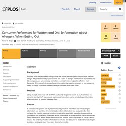 PLOS 25/05/16 Consumer Preferences for Written and Oral Information about Allergens When Eating Out
