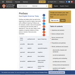 Prefixes - English Grammar Today - Cambridge Dictionary