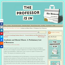 Academia and Mental Illness: A Preliminary List of Resources