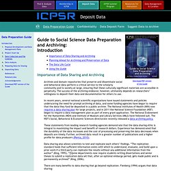Guide to Social Science Data Preparation and Archiving: Introduction