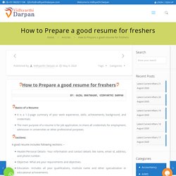 How to Prepare a good resume for freshers - Vidhyarthi Darpan