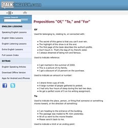 Prepositions "Of," "To," "For" - Basic English Grammar