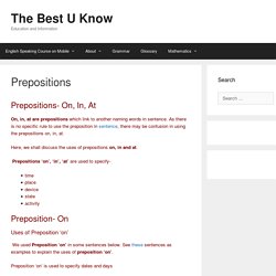 On, In, At - The Prepositions with Uses and Examples