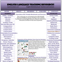 Prepositions ESL Printable Worksheets and Exercises