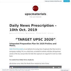 Daily News Prescription – 10th Oct. 2019 – upscmaterials