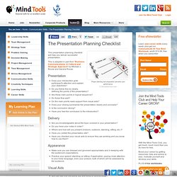 Presentation Planning Checklist - Communication Skills Training from MindTools