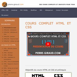 Présentation du cours complet HTML et CSS