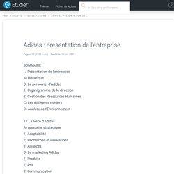 Adidas : présentation de l’entreprise - Rapports de Stage - 2323 Mots