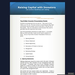 Top 8 Killer Investor Presentation Points « Raising Capital with Investors