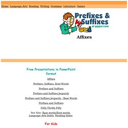 Prefixes and Suffixes (Affixes) - Language Arts FREE Presentations in PowerPoint format, Free Interactives and Games