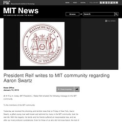President Reif writes to MIT community regarding Aaron Swartz
