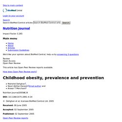 Childhood obesity, prevalence and prevention