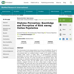 BIOMED RESEARCH INTERNATIONAL - 2019 - Diabetes Prevention: Knowledge and Perception of Risk among Italian Population
