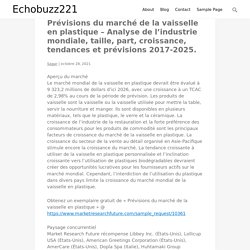 Prévisions du marché de la vaisselle en plastique – Analyse de l’industrie mondiale, taille, part, croissance, tendances et prévisions 2017-2025.