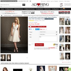 A-Line/Princess V-neck Knee-Length Organza Wedding Gown With Hand-Made Flower - AdoringDress