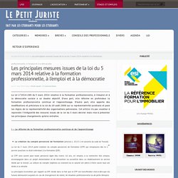 Les principales mesures issues de la loi du 5 mars 2014 relative à la formation professionnelle, à l’emploi et à la démocratie