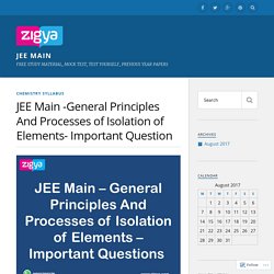 JEE Main -General Principles And Processes of Isolation of Elements- Important Question – JEE MAIN