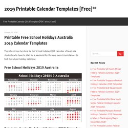 Printable Free School Holidays Australia 2019 Calendar Templates