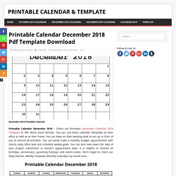 Printable Calendar December 2018 Pdf Template Download