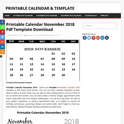 Printable Calendar November 2018 Pdf Template Download