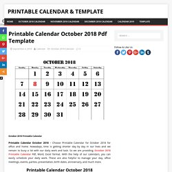 Printable Calendar October 2018 Pdf Template