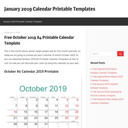 Free October 2019 A4 Printable Calendar Template
