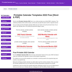 Printable Calendar Templates 2022 Free [Word & PDF]