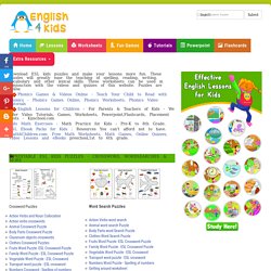 ESL Kids Puzzles, Printable Crossword and Word Search Puzzles for Children