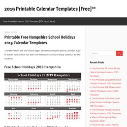 Printable Free Hampshire School Holidays 2019 Calendar Templates