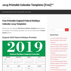 Free Printable England Federal Holidays Calendar 2019 Templates
