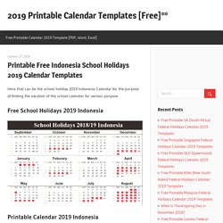 Printable Free Indonesia School Holidays 2019 Calendar Templates