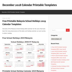 Free Printable Malaysia School Holidays 2019 Calendar Templates