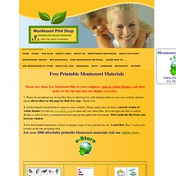 Gratuit imprimable Version imprimable Montessori Learning Materials pour Montessori Learning à la maison et l'école