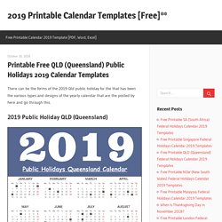 Printable Free QLD (Queensland) Public Holidays 2019 Calendar Templates