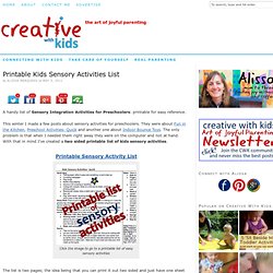 Printable Kids Sensory Activities List