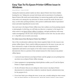 Easy Tips To Fix Epson Printer Offline Issue In Windows   – Telegraph