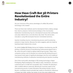 How Have Craft Bot 3D Printers Revolutionized the Entire Industry?