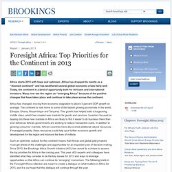 Foresight Africa: Top Priorities for the Continent in 2013