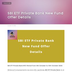 SBI ETF Private Bank New Fund Offer Details